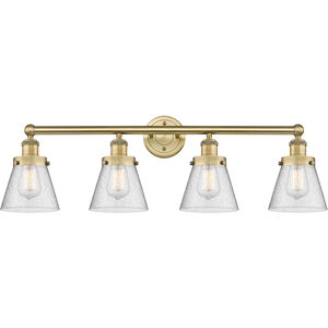 Cone 4 Light 33.5 inch Brushed Brass Bath Vanity Light Wall Light in Seedy Glass