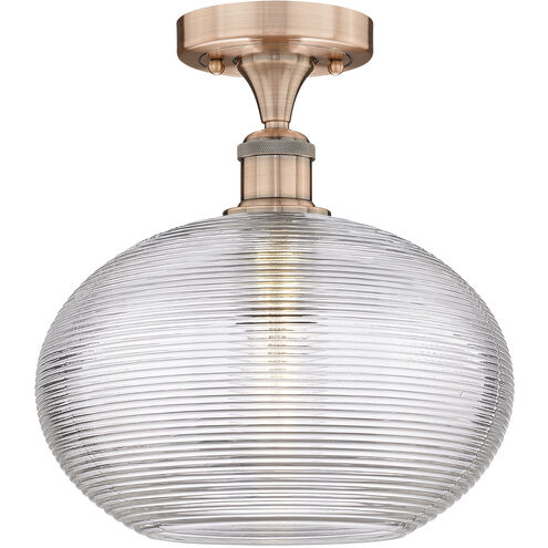 Edison Ithaca 1 Light 12 inch Antique Copper Semi-Flush Mount Ceiling Light