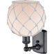 Ballston Farmhouse Rope 1 Light 8 inch Matte Black Sconce Wall Light in White Glass with White Rope, Ballston