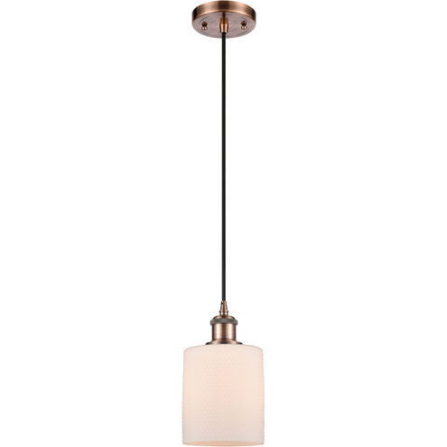 Ballston Cobbleskill LED 5 inch Antique Copper Mini Pendant Ceiling Light in Matte White Glass, Ballston