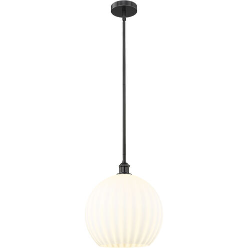 Edison White Venetian 1 Light 13.75 inch Matte Black Stem Hung Pendant Ceiling Light