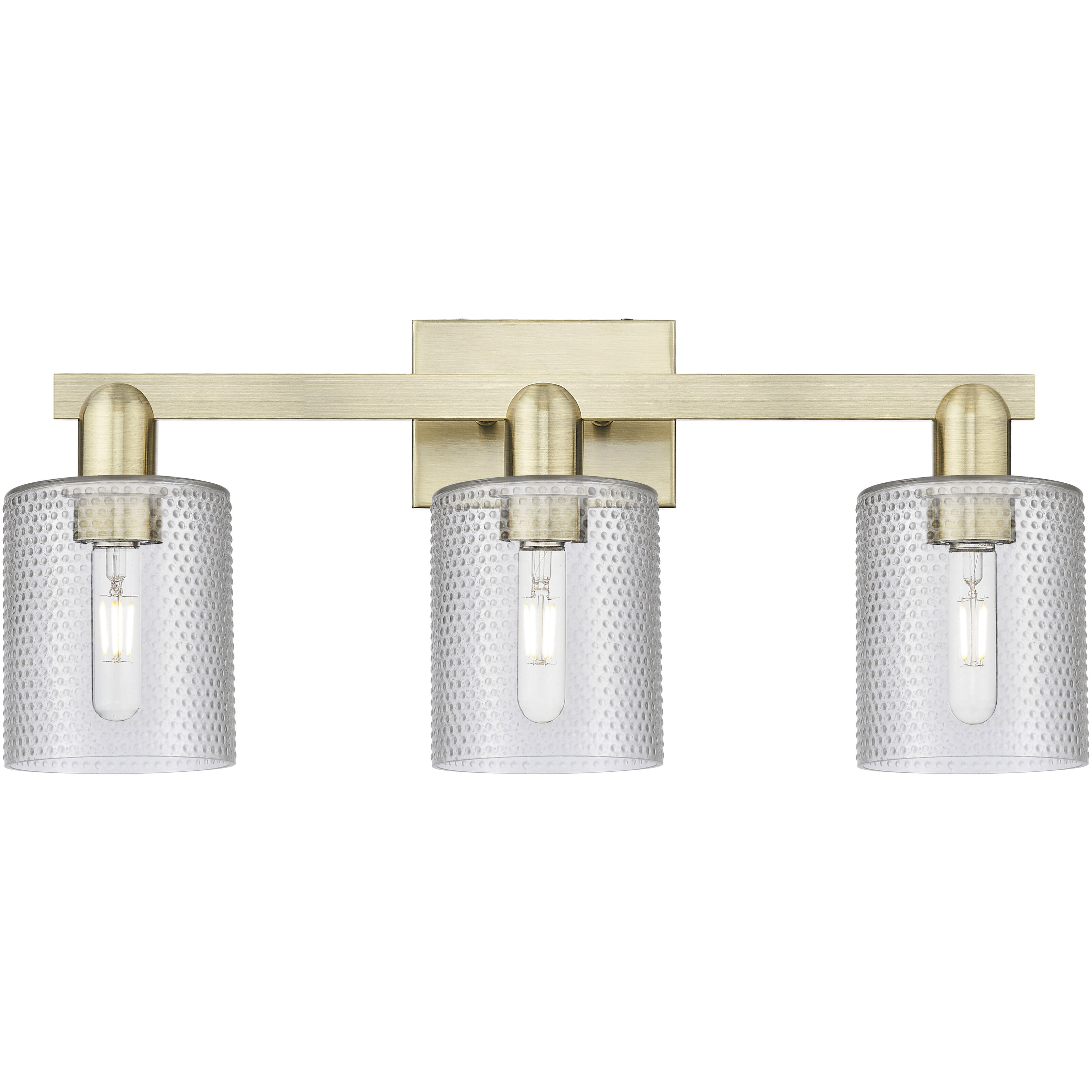 Arcadia Cobbleskill 3 Light 24 inch Antique Brass Bath Vanity Light Wall Light in Clear