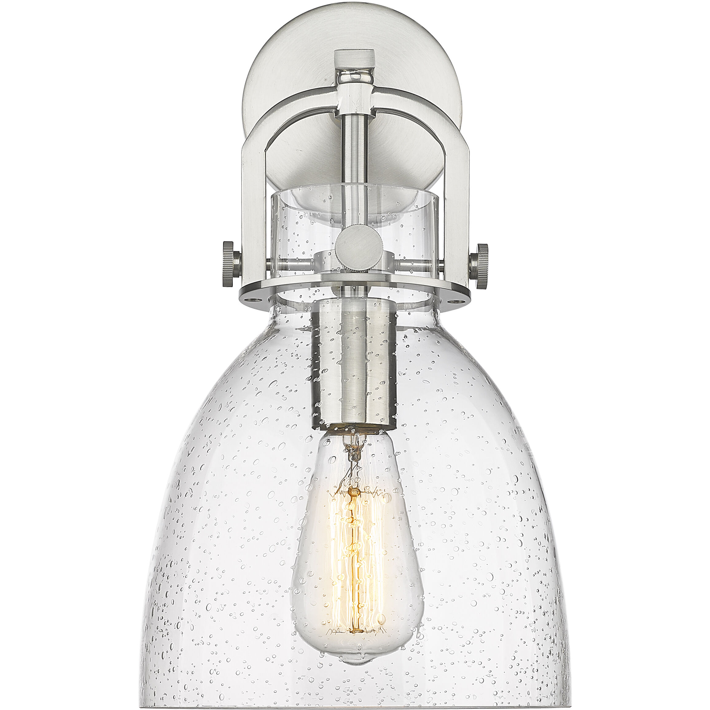 Downtown Urban Newton Bell Armed Sconce Wall Light in Satin Nickel, Seedy