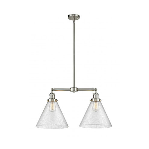 Franklin Restoration X-Large Cone 2 Light 21 inch Brushed Satin Nickel Chandelier Ceiling Light in Seedy Glass, Franklin Restoration