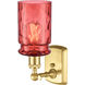 Ballston Candor LED 5 inch Satin Gold Sconce Wall Light in Jester Red Waterglass, Ballston