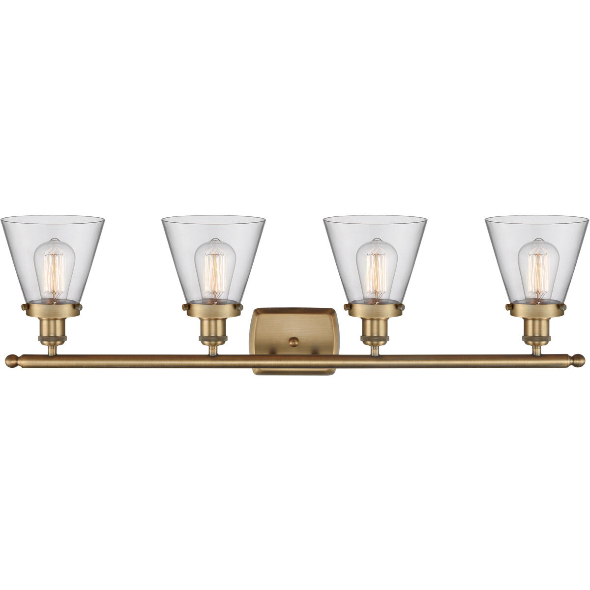 Ballston Small Cone 4 Light 36 inch Brushed Brass Bath Vanity Light Wall Light in Clear Glass