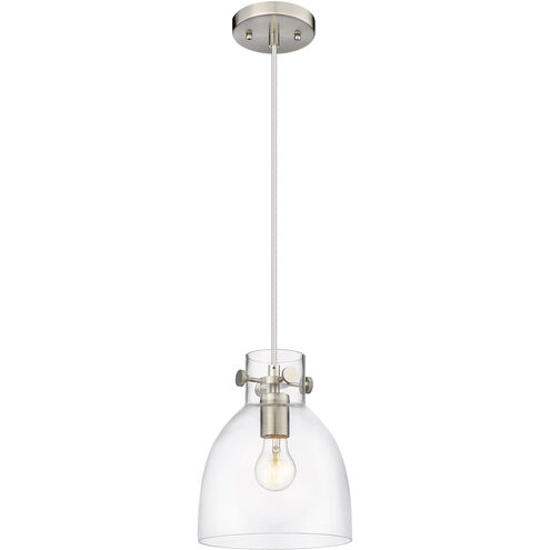 Newton Bell 1 Light 8 inch Satin Nickel Pendant Ceiling Light in Clear Glass