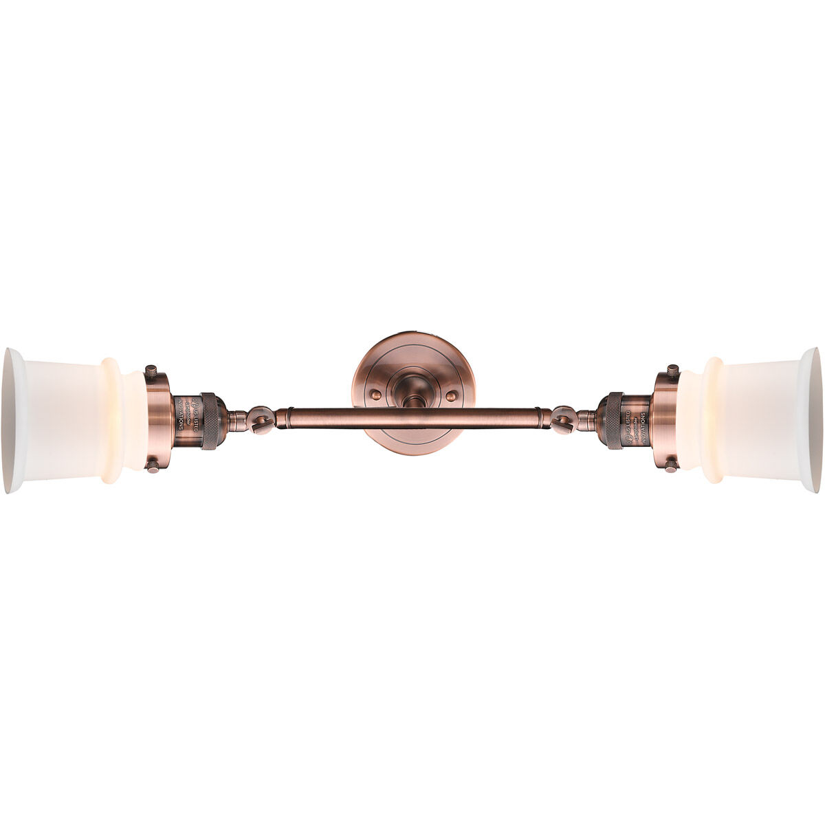 Franklin Restoration Small Canton 2 Light 17 inch Antique Copper Bath Vanity Light Wall Light in Matte White Glass, Franklin Restoration