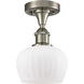 Ballston Fenton LED 7 inch Brushed Satin Nickel Semi-Flush Mount Ceiling Light in Matte White Glass, Ballston