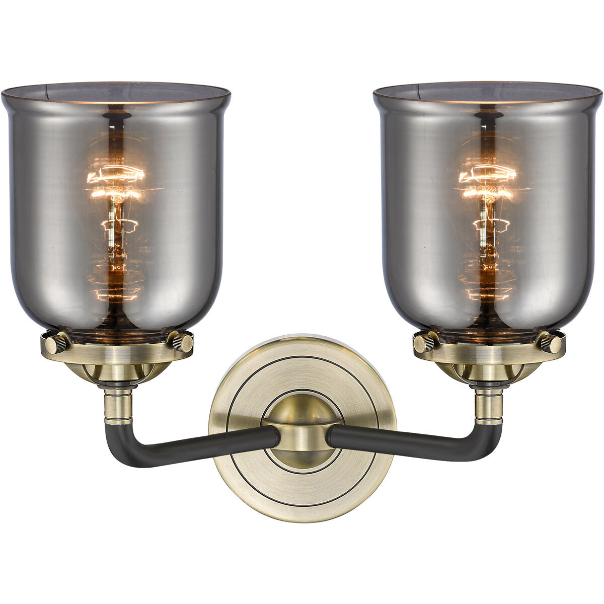 Nouveau Small Bell LED 13 inch Black Antique Brass Bath Vanity Light Wall Light in Plated Smoke Glass, Nouveau