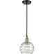 Athens Deco Swirl 1 Light 8 inch Black Antique Brass Mini Pendant Ceiling Light in Clear Deco Swirl Glass