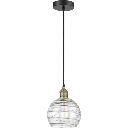 Athens Deco Swirl 1 Light 8 inch Black Antique Brass Mini Pendant Ceiling Light in Clear Deco Swirl Glass