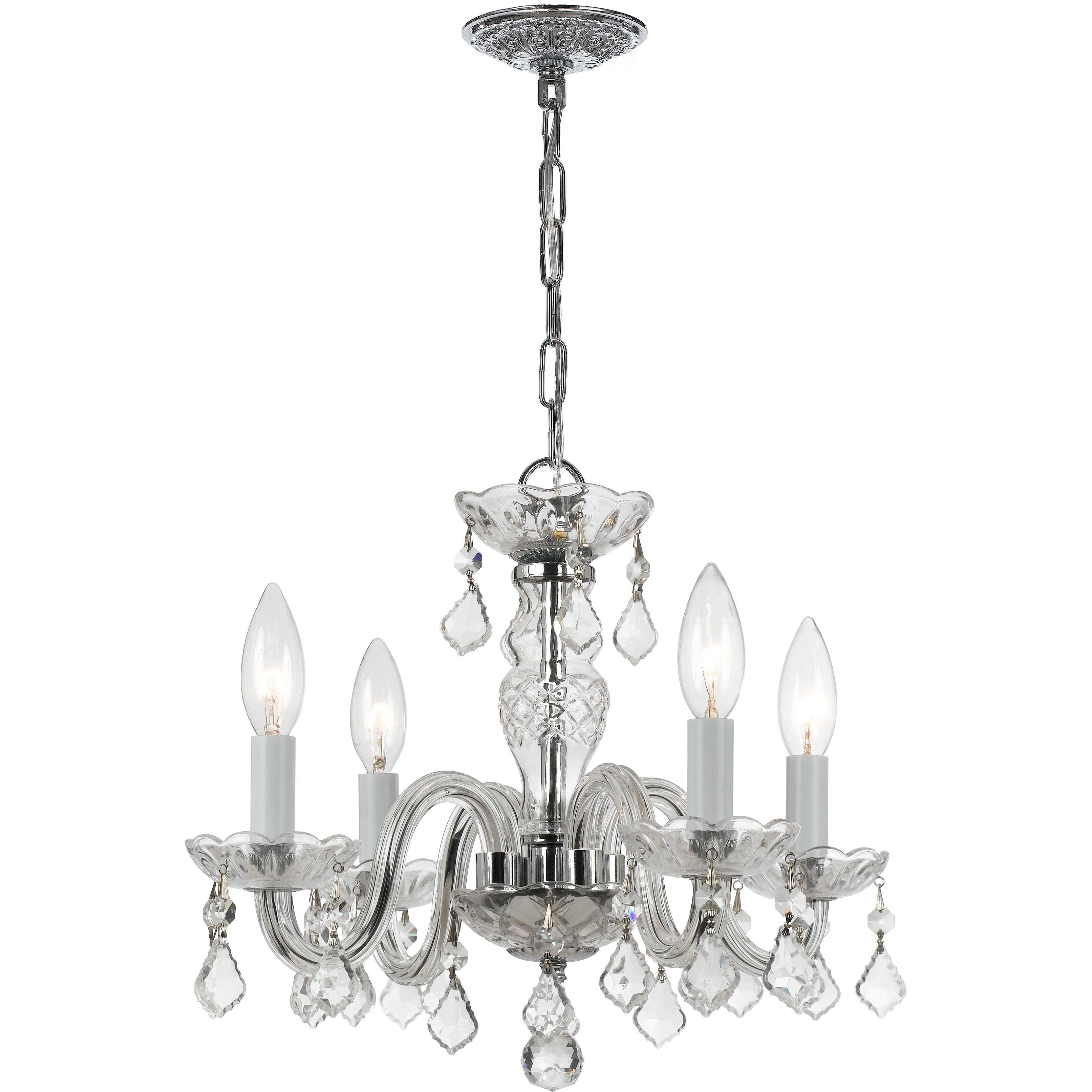 Traditional Crystal 4 Light 15 inch Polished Chrome Mini Chandelier Ceiling Light in Clear Hand Cut