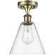 Berkshire 1 Light 8 inch Antique Brass Semi-Flush Mount Ceiling Light in Clear Glass