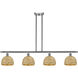 Woven Rattan 4 Light 48 inch Satin Nickel and Natural Island Light Ceiling Light