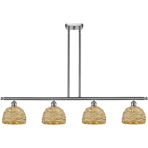 Woven Rattan Island Light Ceiling Light in Satin Nickel