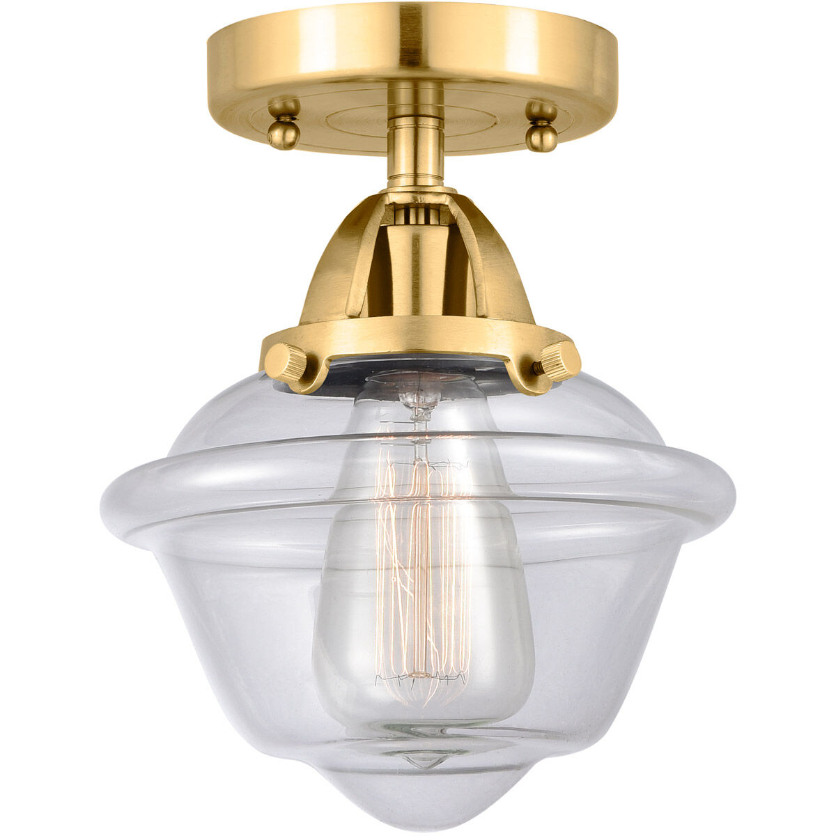 Nouveau 2 Small Oxford 1 Light 8 inch Satin Gold Semi-Flush Mount Ceiling Light in Clear Glass