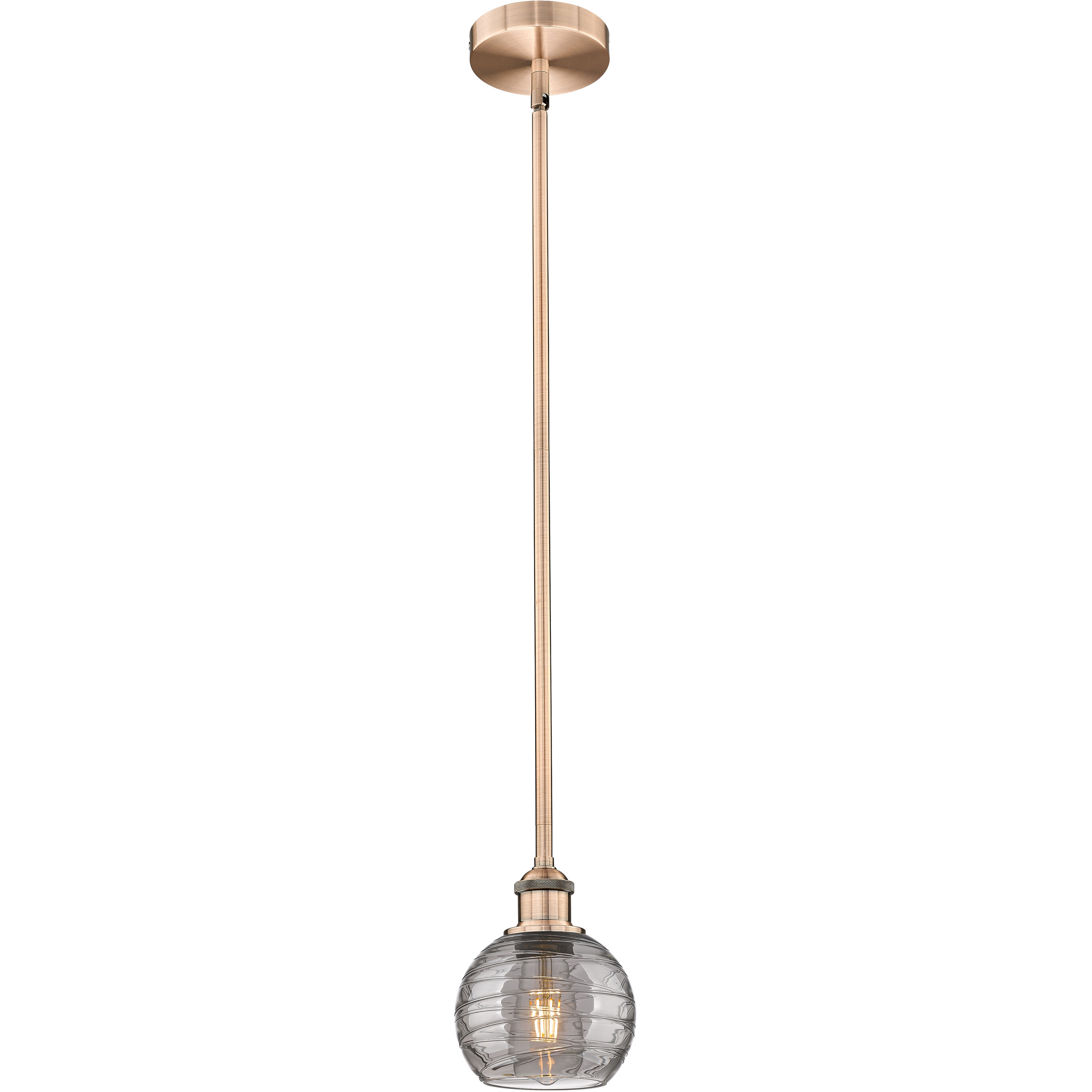Edison Athens Deco Swirl 1 Light 5.88 inch Antique Copper Stem Hung Mini Pendant Ceiling Light