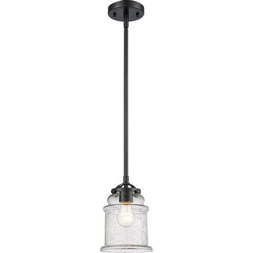 Nouveau Canton LED 6 inch Oil Rubbed Bronze Mini Pendant Ceiling Light in Seedy Glass, Nouveau