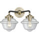 Nouveau Small Oxford 2 Light 16 inch Black Antique Brass Bath Vanity Light Wall Light in Clear Glass, Nouveau