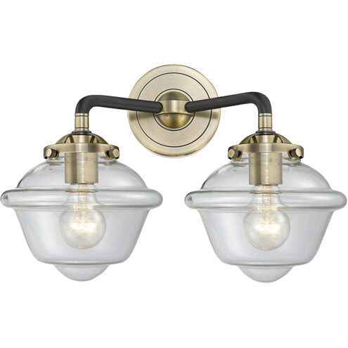 Nouveau Small Oxford 2 Light 16 inch Black Antique Brass Bath Vanity Light Wall Light in Clear Glass, Nouveau