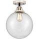 Nouveau 2 Beacon 1 Light 10 inch Black Polished Nickel Semi-Flush Mount Ceiling Light in Seedy Glass