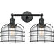 Franklin Restoration Large Bell Cage 2 Light 9 inch Black Antique Brass Bath Vanity Light Wall Light in Clear Glass, Franklin Restoration