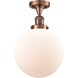 Franklin Restoration X-Large Beacon 1 Light 10 inch Antique Copper Semi-Flush Mount Ceiling Light in Matte White Glass, Franklin Restoration