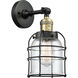 Franklin Restoration Small Bell Cage LED 6 inch Black Antique Brass Sconce Wall Light in Clear Glass, Franklin Restoration