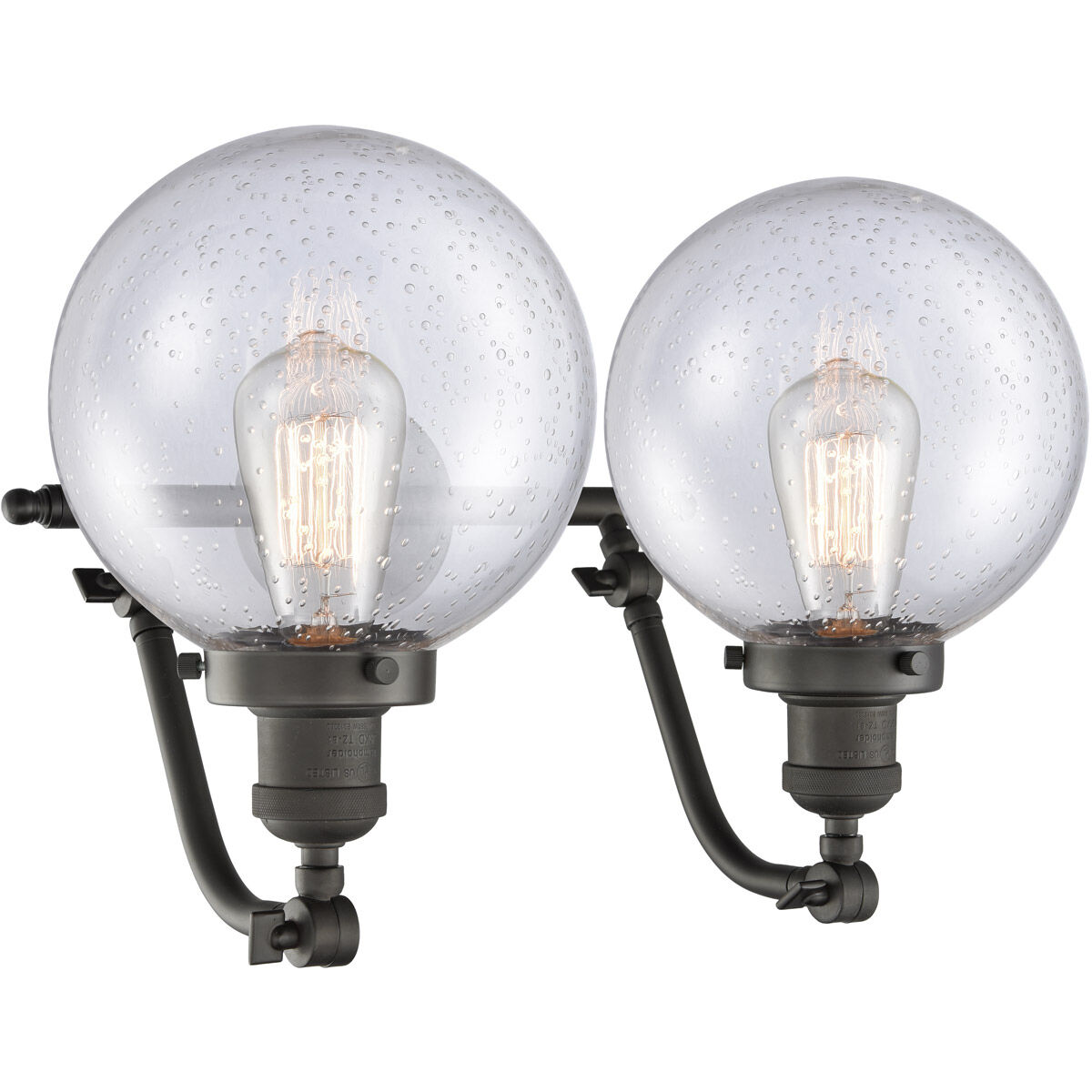 Franklin Restoration Large Beacon 2 Light 18 inch Oil Rubbed Bronze Bath Vanity Light Wall Light in Seedy Glass, Franklin Restoration