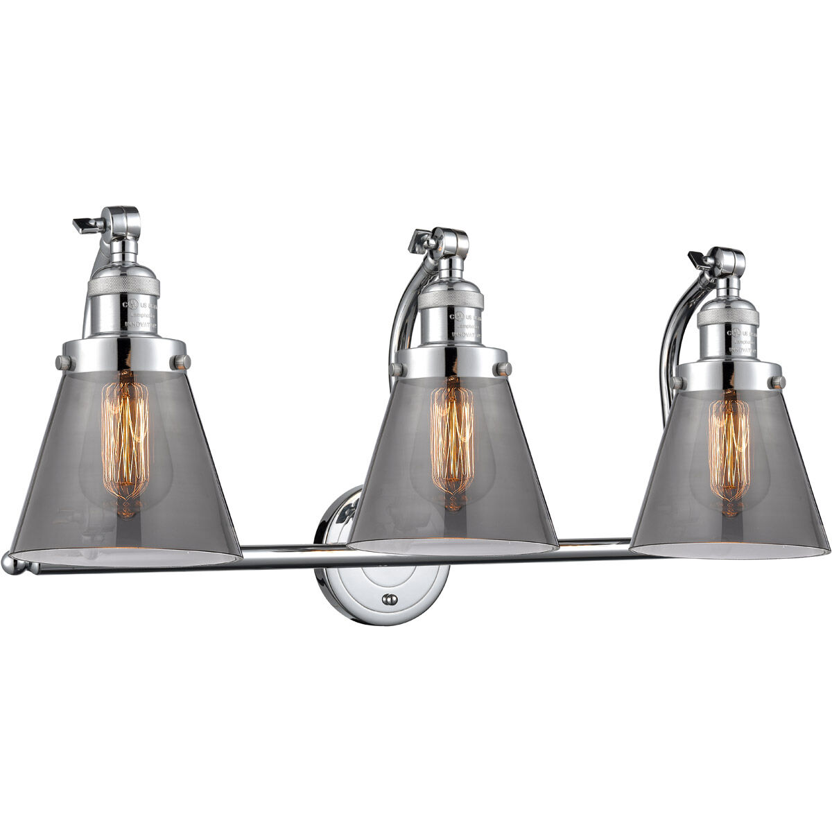 Franklin Restoration Small Cone LED 28 inch Polished Chrome Bath Vanity Light Wall Light in Plated Smoke Glass, Franklin Restoration