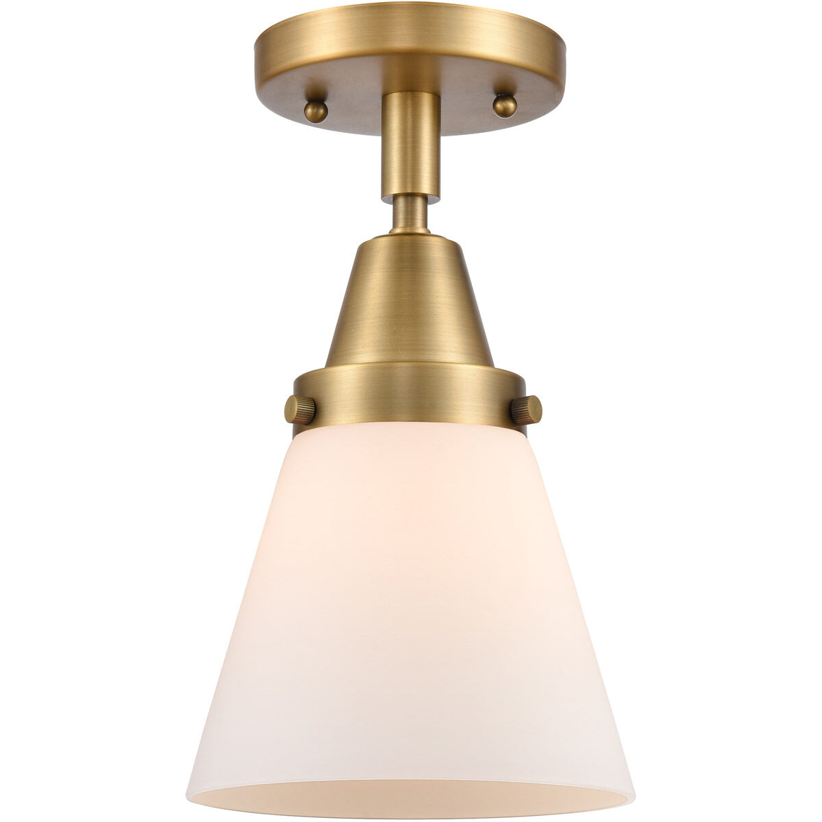 Franklin Restoration Small Cone 1 Light 6 inch Brushed Brass Flush Mount Ceiling Light in Matte White Glass