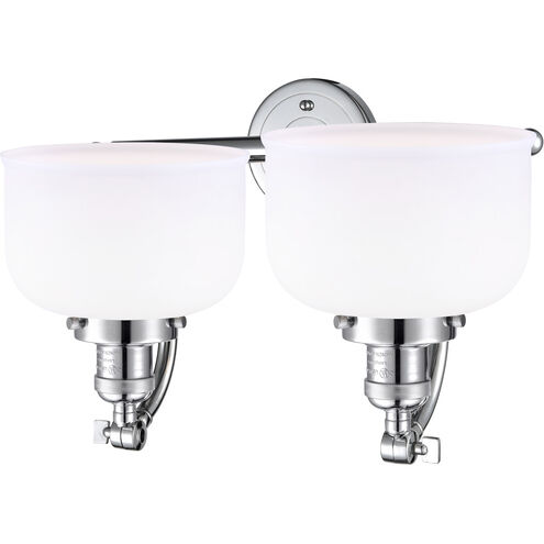 Franklin Restoration Large Bell 2 Light 18 inch Polished Chrome Bath Vanity Light Wall Light in Matte White Glass, Franklin Restoration