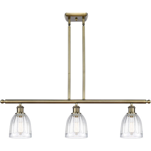 Ballston Brookfield 3 Light 36 inch Antique Brass Island Light Ceiling Light in Incandescent, Clear Glass, Ballston