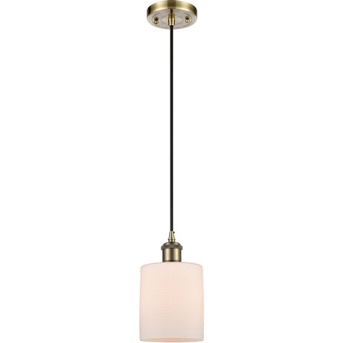 Ballston Cobbleskill LED 5 inch Antique Brass Mini Pendant Ceiling Light in Matte White Glass, Ballston