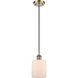 Ballston Cobbleskill LED 5 inch Antique Brass Mini Pendant Ceiling Light in Matte White Glass, Ballston