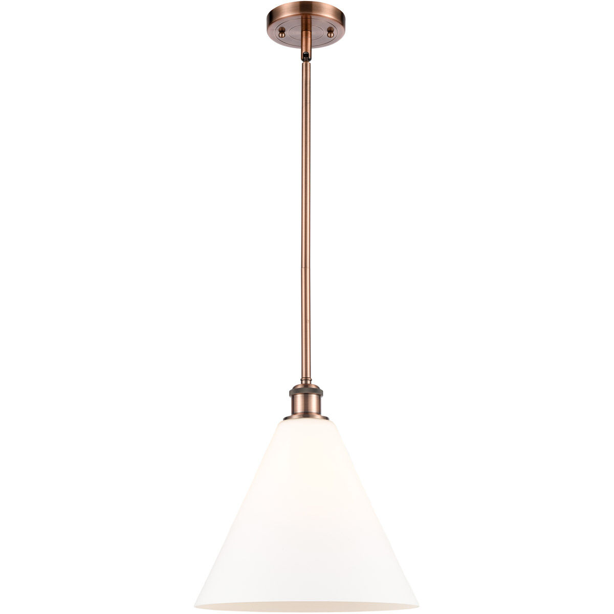 Ballston Cone 1 Light 12 inch Antique Copper Mini Pendant Ceiling Light in Matte White Glass