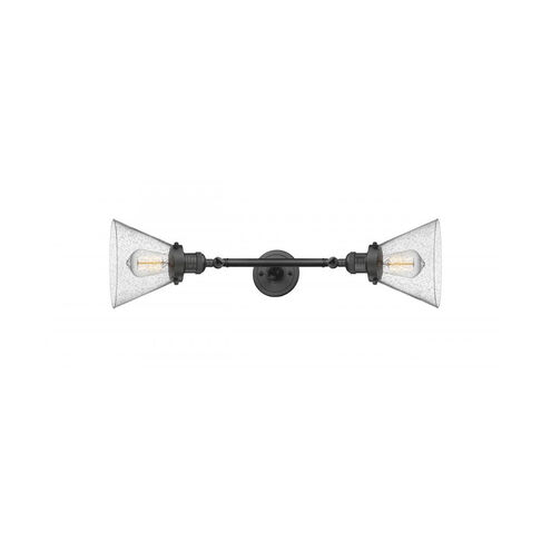 Franklin Restoration Large Cone 2 Light 8 inch Oil Rubbed Bronze Bath Vanity Light Wall Light in Seedy Glass, Franklin Restoration