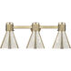 Lawton Cone 3 Light 24 inch Brushed Brass Bath Vanity Light Wall Light in Mercury Glass