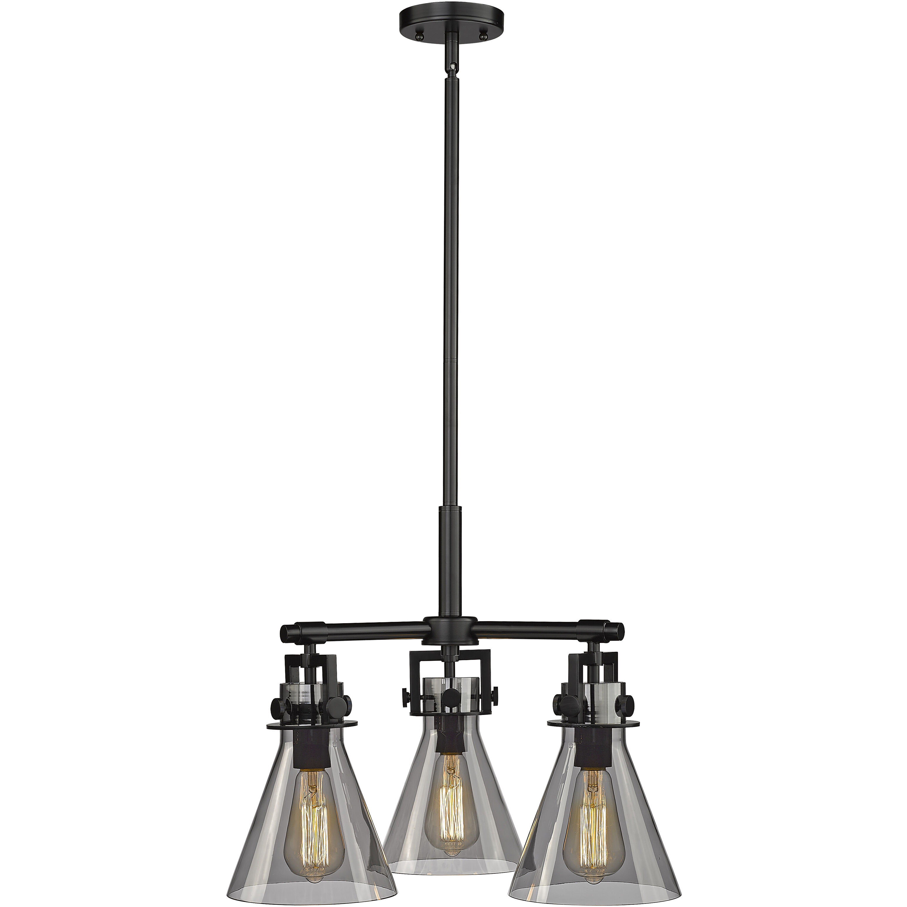 Newton Cone 3 Light 20.38 inch Matte Black Pendant Ceiling Light in Plated Smoke Glass