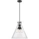 Newton Cone 3 Light 18 inch Matte Black Pendant Ceiling Light in Seedy Glass