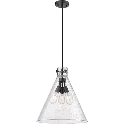 Newton Cone 3 Light 18 inch Matte Black Pendant Ceiling Light in Seedy Glass