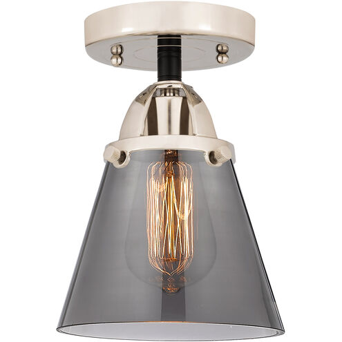 Nouveau 2 Small Cone 1 Light 6 inch Black Polished Nickel Semi-Flush Mount Ceiling Light in Plated Smoke Glass