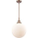 Franklin Restoration Beacon LED 12 inch Antique Copper Mini Pendant Ceiling Light in Matte White Glass