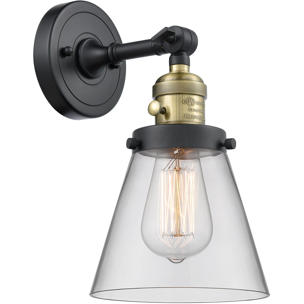 Franklin Restoration Small Cone LED 6.25 inch Black Antique Brass Sconce Wall Light, Franklin Restoration