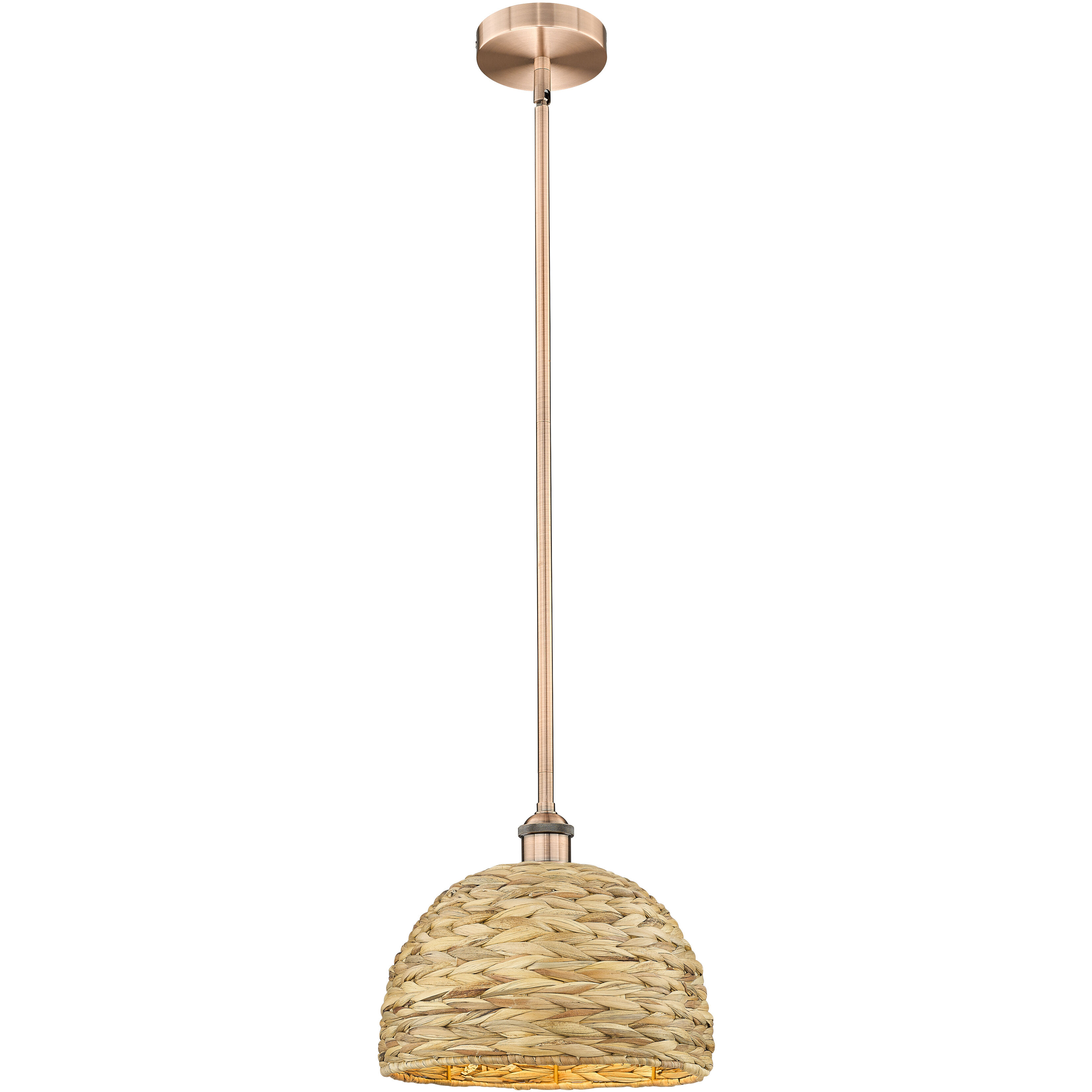 Edison Woven Rattan 1 Light 12 inch Antique Copper Mini Pendant Ceiling Light