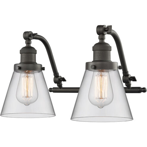 Franklin Restoration Small Cone LED 18 inch Oil Rubbed Bronze Bath Vanity Light Wall Light in Clear Glass, Franklin Restoration
