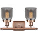 Ballston Small Bell 2 Light 16 inch Antique Copper Bath Vanity Light Wall Light in Plated Smoke Glass