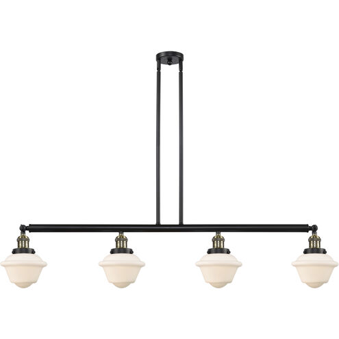 Franklin Restoration Small Oxford 4 Light 52.13 inch Black Antique Brass Island Light Ceiling Light in Matte White Glass, Franklin Restoration