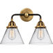 Nouveau 2 Large Cone LED 15.75 inch Black Antique Brass Bath Vanity Light Wall Light in Clear Glass